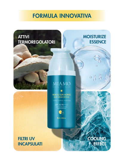 HEAT & SUN AGING BODY SERUM DEFENSE (PACKAGING 2025) Siero solare corpo SPF 50 PA+++