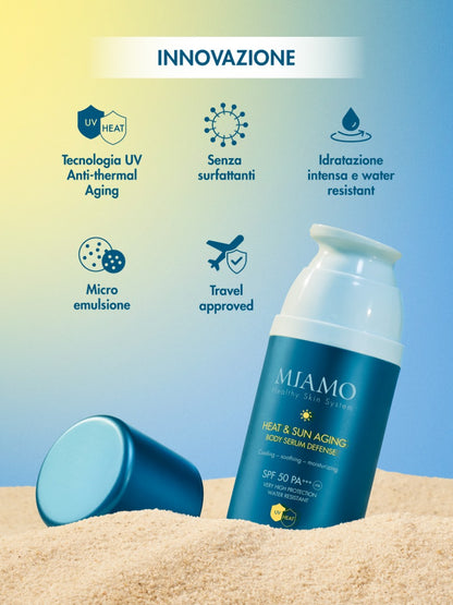 HEAT & SUN AGING BODY SERUM DEFENSE (PACKAGING 2026) Siero solare corpo SPF 50 PA+++